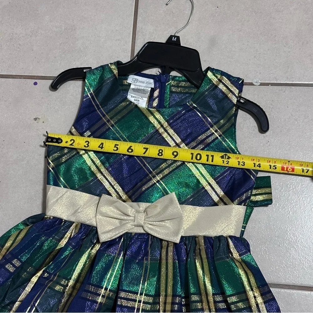 Bonnie Jean Kids Girls Green/Blue Sleeveless Holiday Christmas Dress size‎ 10.